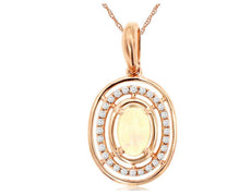 .39CT DIAMOND & AAA OPAL 14KT ROSE GOLD 3D OVAL & ROUND CLASSIC FLOATING PENDANT