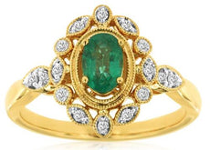 .57CT DIAMOND & AAA EMERALD 14KT YELLOW GOLD OVAL & ROUND FILIGREE FLORAL RING
