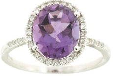 2.56CT DIAMOND & AAA AMETHYST 14KT WHITE GOLD OVAL & ROUND CLASSIC HALO FUN RING