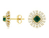1.01CT DIAMOND & AAA EMERALD 14KT YELLOW GOLD 3D ROUND FLOWER STARBURST EARRINGS