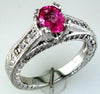 Estate 1.35Ct Diamond & AAA Pink Sapphire 14Kt White Gold 3D Filigree Engagement Ring