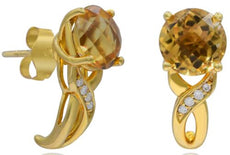 2.67CT DIAMOND & AAA CITRINE 14KT YELLOW GOLD 3D ROUND INFINITY HANGING EARRINGS