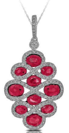 2.95CT DIAMOND & AAA RUBY 14KT WHITE GOLD OVAL & ROUND INFINITY FLOATING PENDANT
