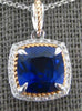 2.90CT DIAMOND & AAA SAPPHIRE 14KT WHITE & ROSE GOLD 3D CUSHION & ROUND PENDANT