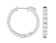 3.0CT DIAMOND 14KT WHITE GOLD 3D ROUND INSIDE OUT HUGGIE HOOP HANGING EARRINGS