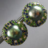 3.87CT DIAMOND & AAA SAPPHIRE & TSAVORITE & AAA PEARL 18KT YELLOW GOLD EARRINGS