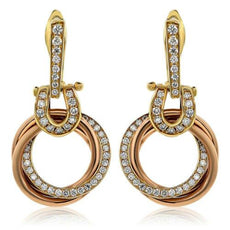 .67CT DIAMOND 18K ROSE & YELLOW GOLD CIRCULAR TRINITY HORSESHOE HANGING EARRINGS