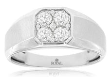 .63CT DIAMOND 14KT WHITE GOLD 3D ROUND CLUSTER OCTAGON MATTE & SHINY MENS RING