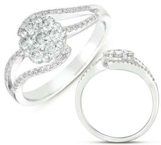 .70CT DIAMOND 14KT WHITE GOLD 3D CLUSTER FLOWER DOUBLE LEAF CRISS CROSS FUN RING