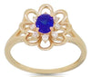 .57CT DIAMOND & AAA SAPPHIRE 14KT YELLOW GOLD 3D OVAL & ROUND FLOWER FUN RING