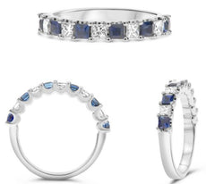 1.19CT DIAMOND & AAA SAPPHIRE 14KT WHITE GOLD 3D ROUND & PRINCESS 11 STONE RING