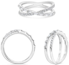 .41CT DIAMOND 14K WHITE GOLD 3D ROUND & BAGUETTE CRISS CROSS INFINITY LOVE RING