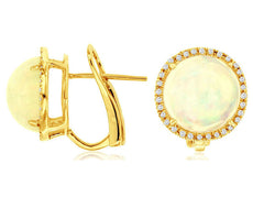 6.76CT DIAMOND & AAA OPAL 14K YELLOW GOLD 3D ROUND HALO CLASSIC CLIP ON EARRINGS