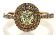 .78CT PINK & FANCY YELLOW DIAMOND 18KT YELLOW AND ROSE GOLD HALO ENGAGEMENT RING