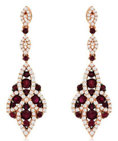 1.84CT DIAMOND & AAA RUBY 14KT ROSE GOLD 3D MULTI LEAF FLOWER HANGING EARRINGS