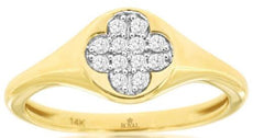 ESTATE .13CT DIAMOND 14KT YELLOW GOLD CLASSIC ROUND 3D FLOWER LOVE RING