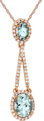 1.87CT DIAMOND & AAA AQUAMARINE 14KT ROSE GOLD 3D OVAL & ROUND FLOATING PENDANT