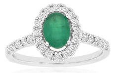 1.22CT DIAMOND & AAA EMERALD 14K WHITE GOLD 3D OVAL & ROUND HALO FRIENDSHIP RING