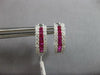 1.09CT DIAMOND & AAA RUBY 14KT WHITE GOLD THREE ROW HUGGIE HOOP HANGING EARRINGS