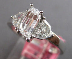 1.19CT GIA FLAME & TRAPEZOID DIAMOND 18KT WHITE GOLD 3D 3 STONE ENGAGEMENT RING