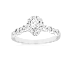 .50CT DIAMOND 14KT WHITE GOLD PEAR SHAPE & ROUND HALO FILIGREE ENGAGEMENT RING