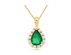 1.42CT DIAMOND & AAA EMERALD 14K YELLOW GOLD PEAR SHAPE & ROUND FLOATING PENDANT
