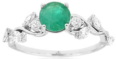 1.09CT DIAMOND & AAA EMERALD 14KT WHITE GOLD 3D ROUND & MARQUISE ENGAGEMENT RING