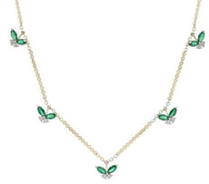1.01CT DIAMOND & AAA EMERALD 14K YELLOW GOLD MARQUISE & ROUND BUTTERFLY NECKLACE