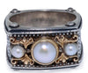 LARGE AAA PEARL 18KT YELLOW GOLD & 925 SILVER HANDCRAFTED 3D FILIGREE FUN RING