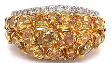 4.16CT WHITE & FANCY YELLOW DIAMOND 18KT 2 TONE GOLD 3D WEDDING ANNIVERSARY RING