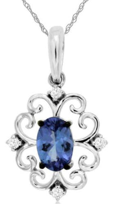 .54CT DIAMOND & AAA TANZANITE 14KT WHITE GOLD OVAL & ROUND MULTI HEART PENDANT