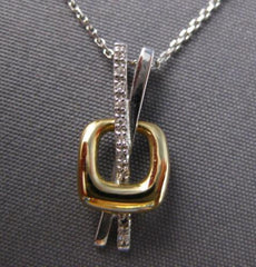 ESTATE .03CT DIAMOND 14KT 2 TONE GOLD 3D CRISS CROSS X SQUARE FOATING PENDANT