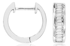 ESTATE .44CT DIAMOND 14KT WHITE GOLD 3D BAGUETTE CHANNEL HUGGIE HANGING EARRINGS