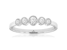 .27CT DIAMOND 14KT WHITE GOLD 3D ROUND 5 STONE BEZEL FILIGREE ANNIVERSARY RING