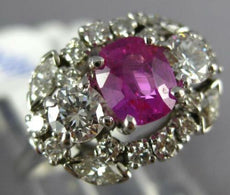ANTIQUE LARGE 3.10CT DIAMOND & AAA PINK SAPPHIRE 18KT WHITE GOLD ENGAGEMENT RING