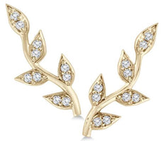ESTATE .20CT DIAMOND 14KT YELLOW GOLD 3D MULTI LEAF EAR CLIMBER FUN EARRINGS