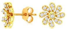 ESTATE .37CT DIAMOND 14KT YELLOW GOLD 3D CLASSIC ROUND FLOWER FUN STUD EARRINGS