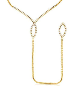 .33CT DIAMOND 14KT YELLOW GOLD V SHAPE DOUBLE LEAF BY THE YARD LARIAT NECKLACE