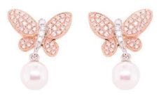 .66CT DIAMOND & AAA SOUTH SEA PEARL 18KT WHITE & ROSE GOLD 3D BUTTERFLY EARRINGS