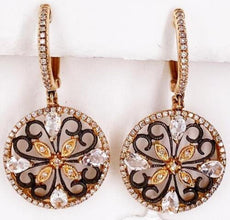 1.69CT DIAMOND & AAA WHITE TOPAZ 14KT ROSE GOLD 3D MULTI HEART CIRCULAR EARRINGS