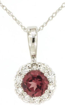 1.05CT DIAMOND & AAA RHODOLITE 14KT WHITE GOLD 3D ROUND FLOWER FLOATING PENDANT