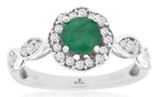 .87CT DIAMOND & AAA EMERALD 14K WHITE GOLD ROUND FLORAL FILIGREE FRIENDSHIP RING