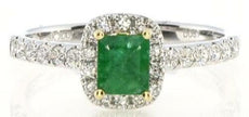 .98CT DIAMOND & AAA EMERALD 18KT 2 TONE GOLD SQUARE & ROUND HALO ENGAGEMENT RING