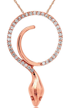 ESTATE .20CT DIAMOND 14KT ROSE GOLD 3D ROUND HAPPY SNAKE FUN FLOATING PENDANT
