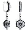 2.70CT WHITE & BLACK DIAMOND 18K WHITE GOLD 3D FLOWER LEVERBACK HANGING EARRINGS