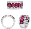 WIDE 6.37CT DIAMOND & AAA RUBY PLATINUM EMERALD CUT & ROUND SEMI ETERNITY RING