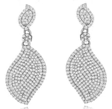 1.37CT DIAMOND 14K WHITE GOLD 3D CLASSIC DOUBLE LEAF FLOWER FUN HANGING EARRINGS
