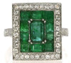 3.59CT DIAMOND & AAA EMERALD 18K WHITE GOLD SQUARE HALO RECTAGULAR FILIGREE RING