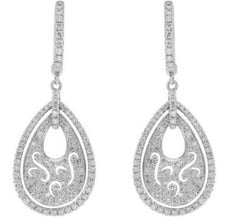 .54CT DIAMOND 14KT WHITE GOLD 3D DOUBLE TEAR DROP OPEN FILIGREE HANGING EARRINGS
