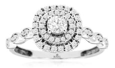 .52CT DIAMOND 14KT WHITE GOLD ROUND CLASSIC DOUBLE HALO FILIGREE ENGAGEMENT RING